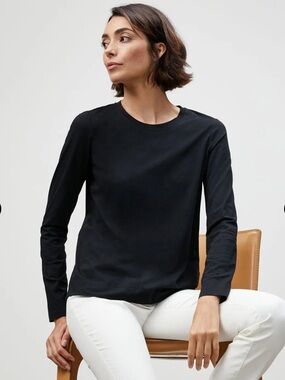 LAFAYETTE 148 Cotton Jersey Modern Long Sleeve Tee size XL in black